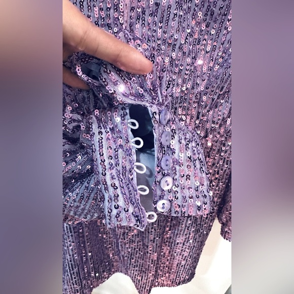 NWT AMEN Faux Wrap Light Purple Sequin Dress Long Sleeve XS (IT 38) - Picture 7 of 13